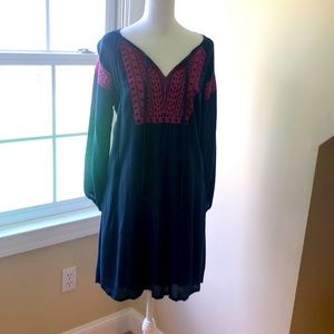 Navy dress with pink accents